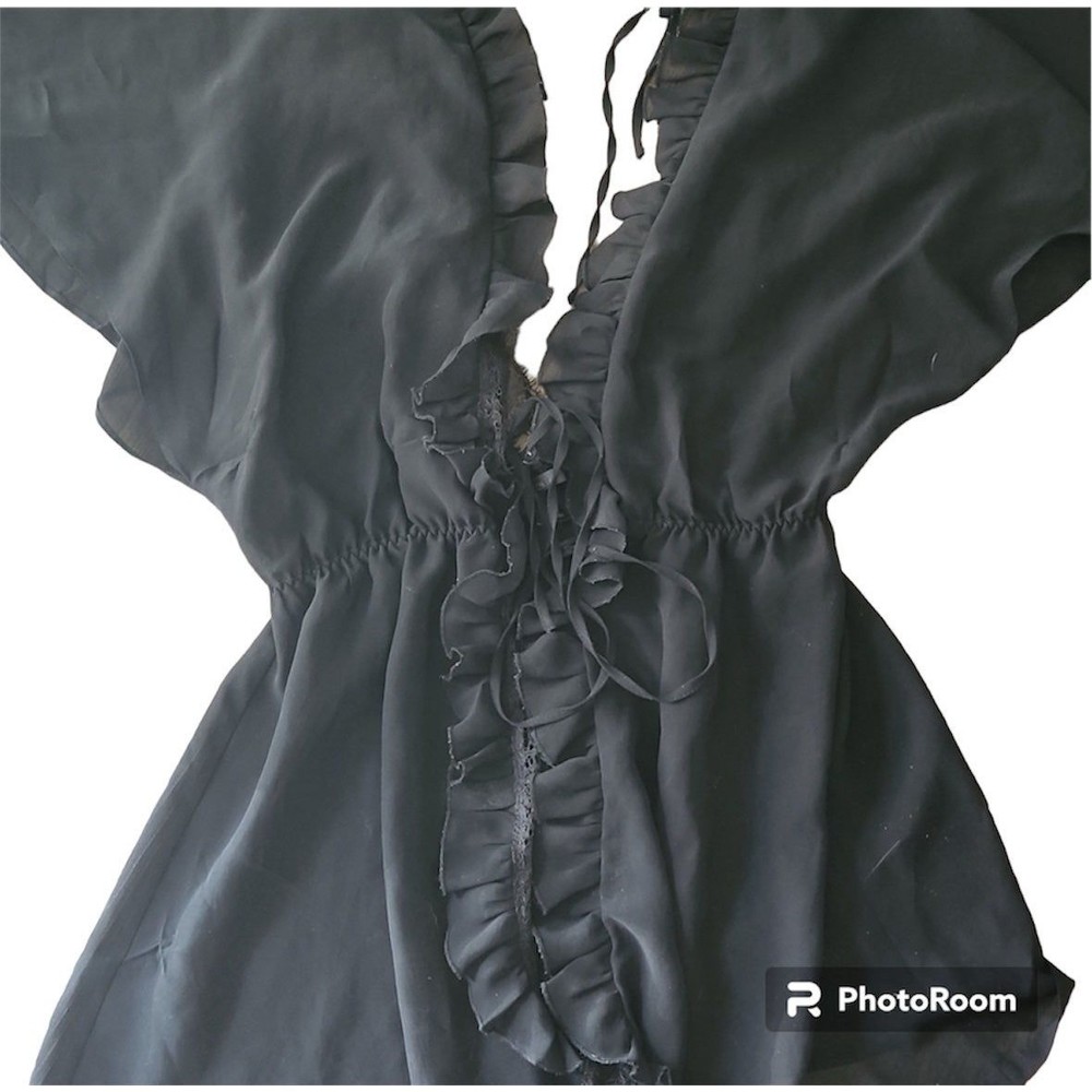 Victoria's Secret Rare Designer Collection Black Chiffon & Lace Kimono Robe